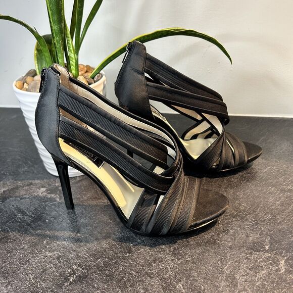 Zara Womens Black Satin Strap Zip Up Open Toe Shoes Stiletto Heels SZ‎ 39, 8.5 - Picture 2 of 15